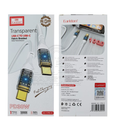 کابل شارژ آیفون چراغدار (دوسر تایپ سی) برند Earldom مدل EC-179C-C